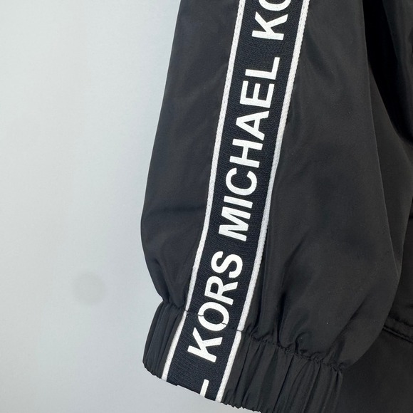 Michael Michael Kors Womens Black Logo Tape Hooded Windbreaker Jacket Small - Picture 5 of 16